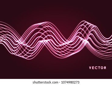 Wavy background. Array with dynamic particles. Composition with motion effect. 3d technology style. Vector illustration.