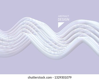 Wavy background. Array with dynamic particles. Composition with motion effect. 3d technology style. Vector illustration.