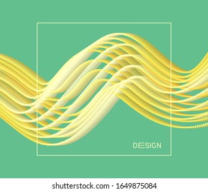 Wavy background. Array with dynamic particles. Composition with motion effect. 3d technology style. Vector illustration.