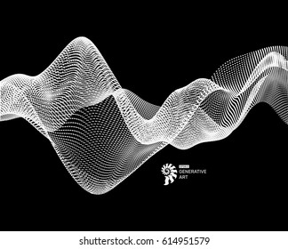 Wavy background for banner, flyer, book cover, poster. Dynamic effect. 3d perspective grid. Abstract vector illustration with dots. Network design with particle.