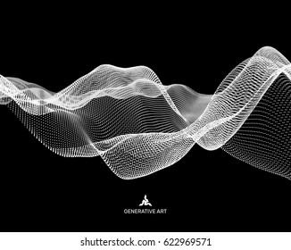 Fondo ondulado para banner, volante, portada de libro, afiche. Efecto dinámico. Cuadrícula de 3d perspectiva. Ilustración vector abstracta con puntos. Diseño de red con partícula.