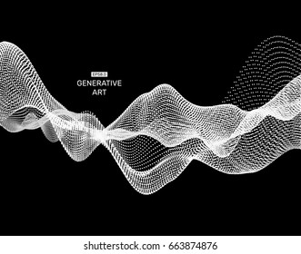 Fondo ondulado para banner, volante, portada de libro, afiche. Efecto dinámico. Cuadrícula de 3d perspectiva. Ilustración vectorial abstracta con puntos. Diseño de red con partícula.