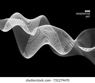 Fondo ondulado para banner, volante, portada de libro, afiche. Efecto dinámico. Cuadrícula de 3d perspectiva. Ilustración vector abstracta con puntos. Diseño de red con partícula.