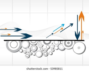 wavy background with colorful arrowhead, grey circle