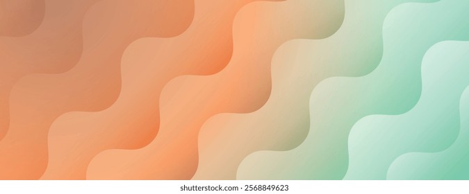 Wavy background with a gradient style, soft orange and green colors. The background has a smooth, flowing texture with orange and green hues. Minimal abstract flow line vector gradient background