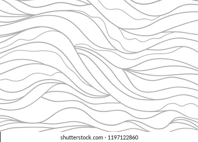 Wavy background. Hand drawn lines. Hair texture. Monochrome wave pattern. Doodle for design. Line art. Illustration for work. Design for spiritual relaxation for adults. Black and white wallpaper