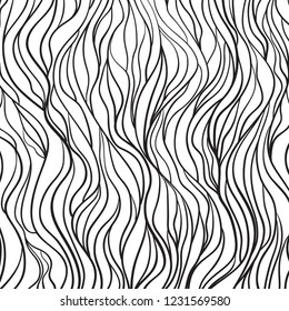 Wavy background. Hand drawn waves. Stripe abstract texture with many lines. Waved pattern. Black and white illustration for banners, flyers or posters