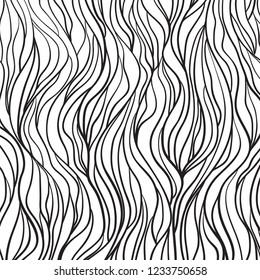 Wavy background. Hand drawn waves. Stripe abstract texture with many lines. Waved pattern. Black and white illustration for banners, flyers or posters