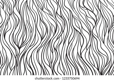 Wavy background. Hand drawn waves. Stripe abstract texture with many lines. Waved pattern. Black and white illustration for banners, flyers or posters
