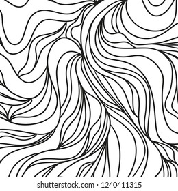 Wavy background. Hand drawn waves. Stripe abstract texture with many lines. Waved pattern. Black and white illustration for banners, flyers or posters