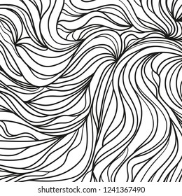 Wavy background. Hand drawn waves. Stripe abstract texture with many lines. Waved pattern. Black and white illustration for banners, flyers or posters