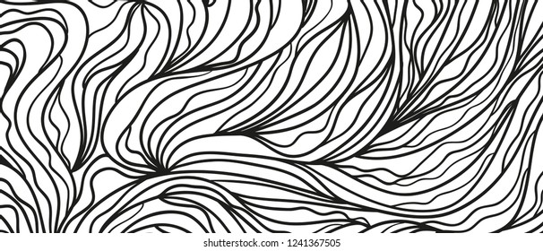 Wavy background. Hand drawn waves. Stripe texture with many lines. Waved pattern. Black and white illustration for banners, flyers or posters