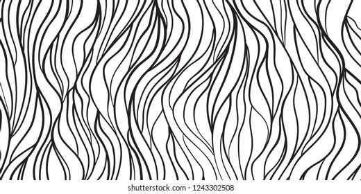 Wavy background. Hand drawn waves. Stripe abstract texture with many lines. Waved pattern. Black and white illustration for banners, flyers or posters