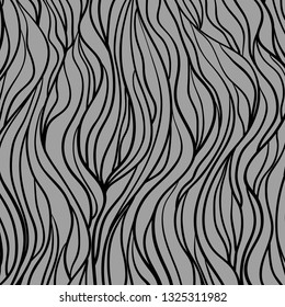 Wavy background. Hand drawn waves. Abstract wallpaper on surface. Stripe texture with many lines. Waved pattern. Line art. Black and white illustration