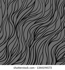 Wavy background. Hand drawn waves. Abstract wallpaper on surface. Stripe texture with many lines. Waved pattern. Line art. Black and white illustration