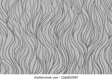 Wavy background. Hand drawn waves. Stripe texture with many lines. Waved pattern. Line art. Black and white illustration