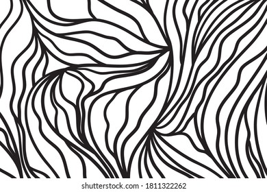 Wavy background. Hand drawn waves. Abstract waved pattern. Black and white illustration