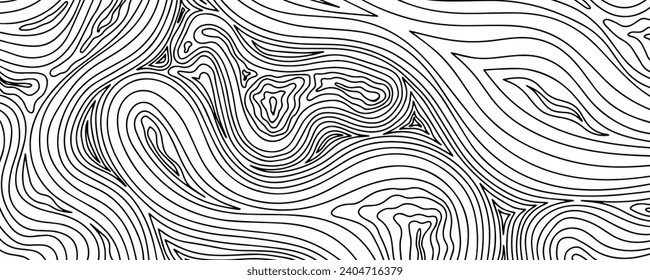 Wavy background. Hand drawn waves. Stripe texture with many lines. Waved pattern. Line art. Black and white illustration