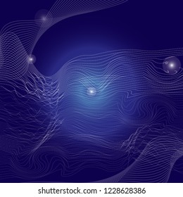 Wavy background of lines. Colorful dynamic surface with optical illusion. Vector wave of particles. Big date.