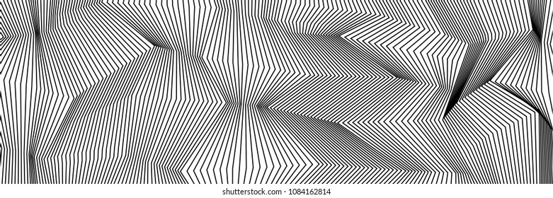 Wavy background of lines. Monochrome dynamic surface with effect of optical illusion. Vector.