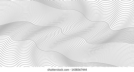 Wavy background of lines. Monochrome dynamic surface with effect of optical illusion. Vector.