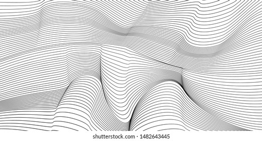 Wavy background of lines. Monochrome dynamic surface with effect of optical illusion. Vector.