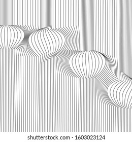 Wavy background of lines. Monochrome dynamic surface with effect of optical illusion. Vector.