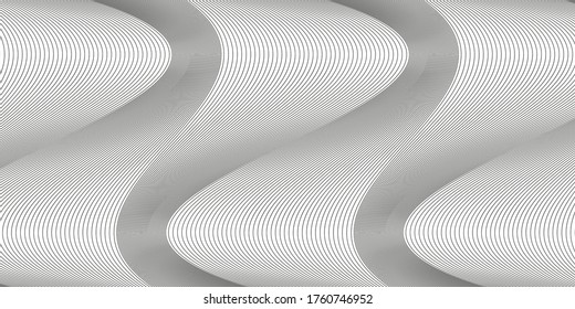 Wavy background of lines. Monochrome dynamic surface with effect of optical illusion. Vector.