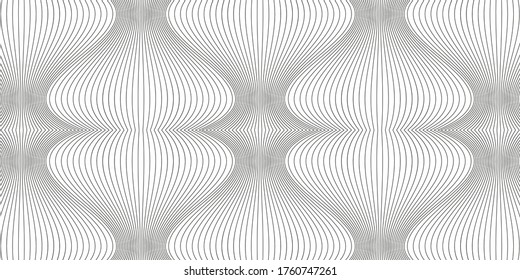 Wavy background of lines. Monochrome dynamic surface with effect of optical illusion. Vector.