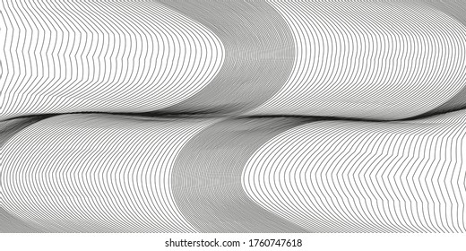 Wavy background of lines. Monochrome dynamic surface with effect of optical illusion. Vector.