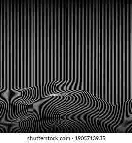 Fondo ondulado de las líneas. Superficie dinámica monocromática con efecto de ilusión óptica. Vector.