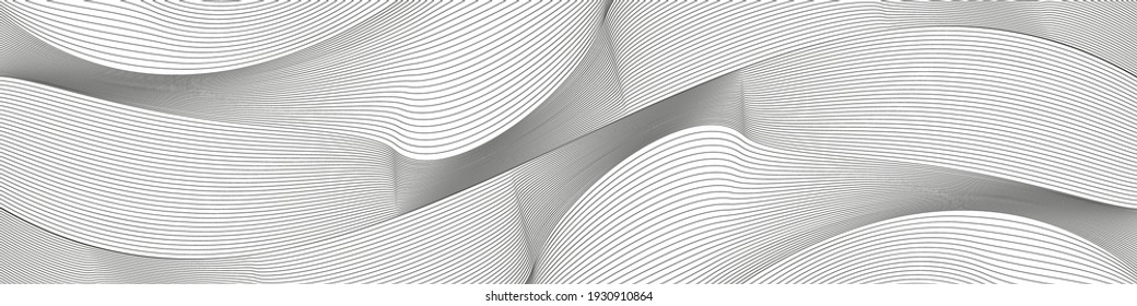 Wavy background of lines. Monochrome dynamic surface with effect of optical illusion. Vector.