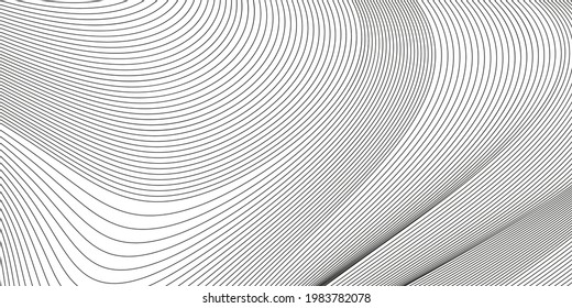 Wavy background of lines. Monochrome dynamic surface with effect of optical illusion. Vector.