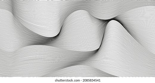 Wavy background of lines. Monochrome dynamic surface with effect of optical illusion. Vector.