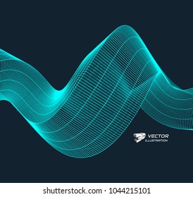 Wavy background with motion effect. 3d technology style. Vector illustration.
