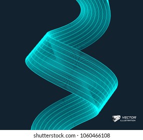 Wavy background with motion effect. 3d technology style. Vector illustration.