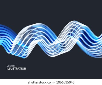 Wavy background with motion effect. 3d technology style. Vector illustration.