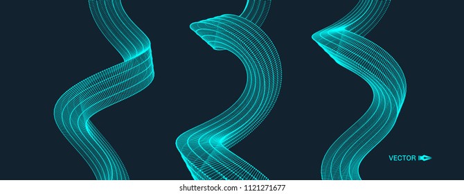 Wavy background with motion effect. 3d technology style. Vector illustration.