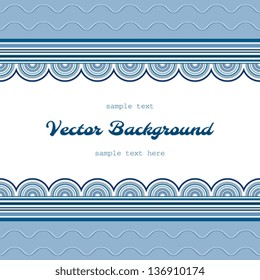 Wavy background with repeating borders over seamless wave pattern, vector illustration
