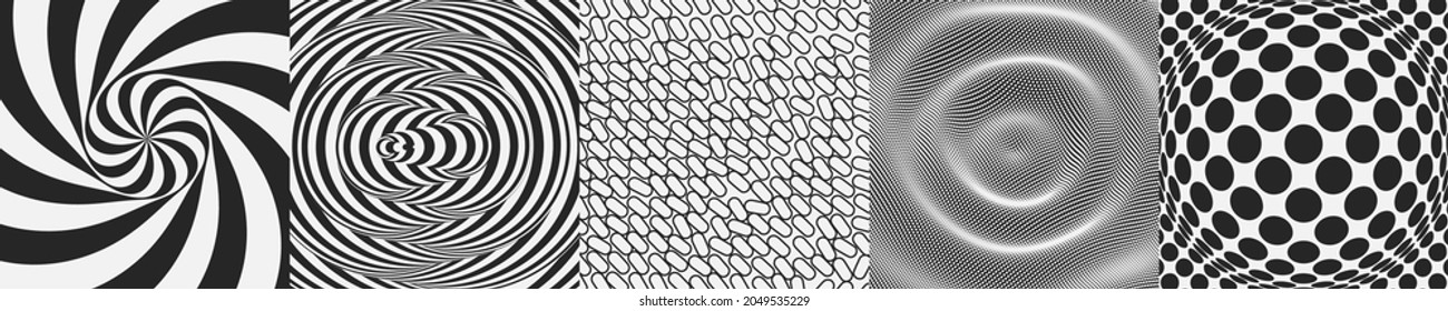 Wavy background with ripple effect. Black and white texture. Volumetric composition with optical illusion. Random ovals. 3d vector illustration for print, textile, fabric, wrapping or cover. 
