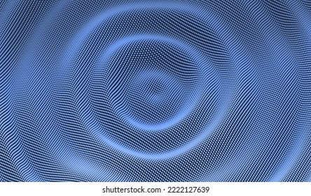 Wavy background with ripple effect. Vector illustration with particle. 3D grid surface. 