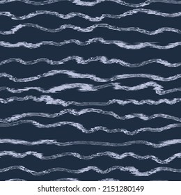 Wavy beach brush stroke endless wallpaper. Distorted wave seamless pattern. Backdrops with sea, rivers or water texture. Grunge lines background. Design for fabric, textile print, wrapping, cover