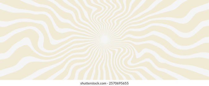 Wavy beige and white background with a hypnotic swirl pattern. The beige background creates a soft, calming texture with white accents. Psychedelic pattern background vector. Beige background.