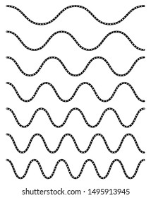 Wavy, billow (zigzag) line element set. Lines with waving effect