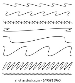 Wavy, billow (zigzag) line element set. Lines with waving effect