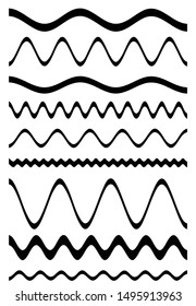 Wavy, billow (zigzag) line element set. Lines with waving effect