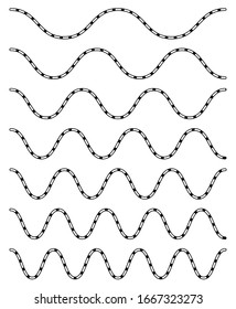 Wavy, billow (zigzag) line element set. Lines with waving effect