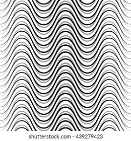 Wavy, billowy, undulating lines. Seamless geometric monochrome pattern / texture.