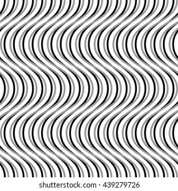 Wavy, billowy, undulating lines. Seamless geometric monochrome pattern / texture.