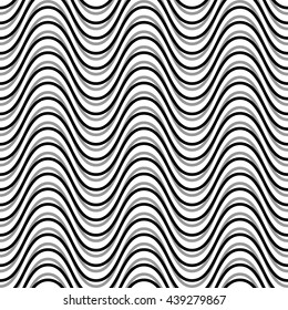 Wavy, billowy, undulating lines. Seamless geometric monochrome pattern / texture.